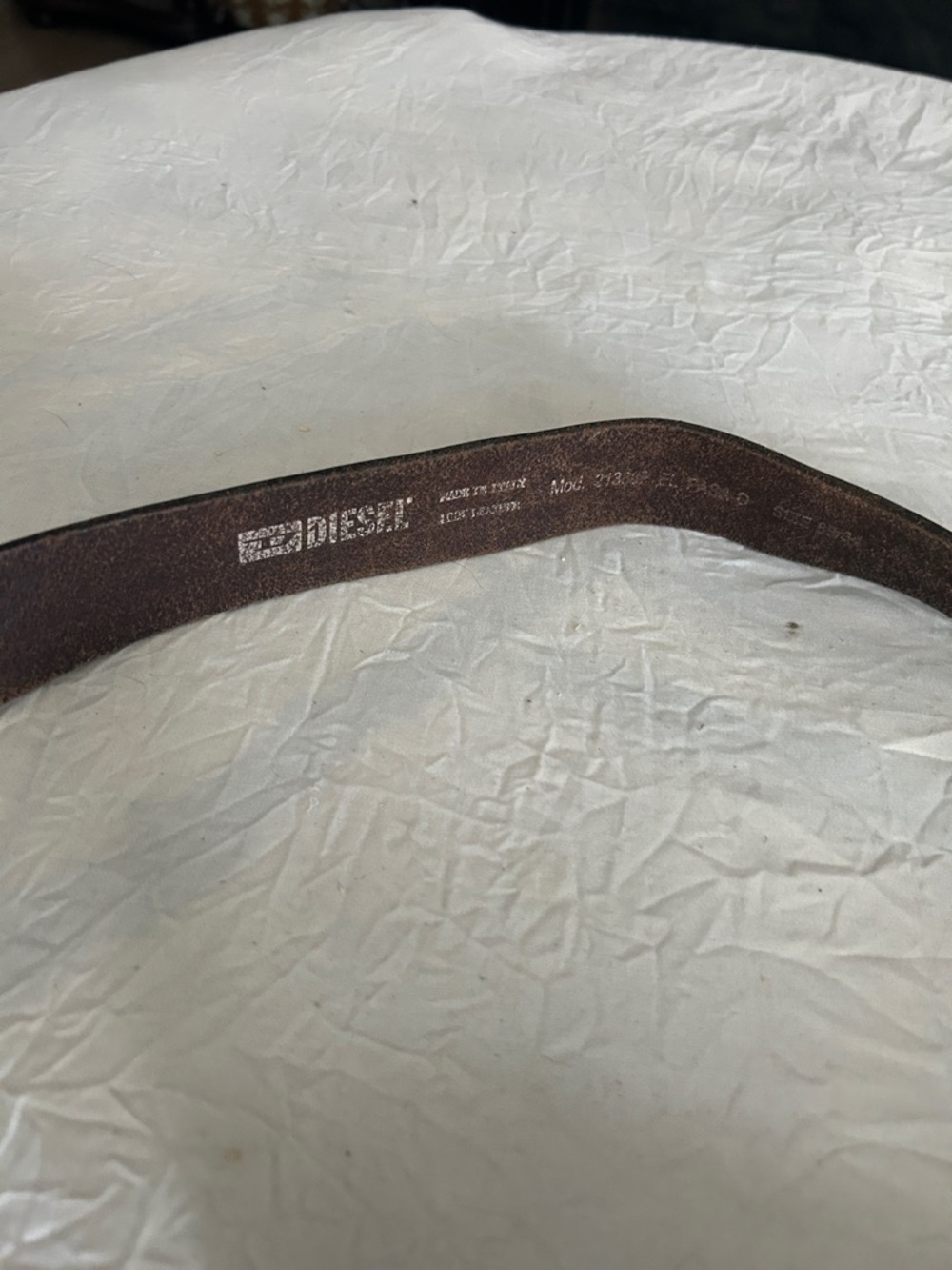 Diesel Dark Brown Tooled Leather Belt with Silver-Tone Logo Buckle - Picture 2 of 6